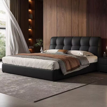 Xinchuangmei puff bed genuine leather bedside cowhide suspended home with hydraulic drawer storage master bedroom double bed thickened lattice frame (multiple colors available) steel wood lattice frame puff bed 1800*2000 (frame style)