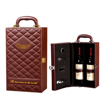 Fantasy red wine box single red wine leather box wine gift box wine box red wine packaging box 1 box brown diamond double box with wine utensils