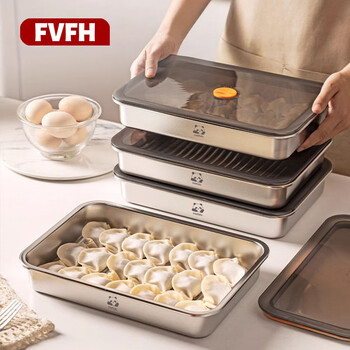 Fvfh stainless steel dumpling storage box for refrigerator, food-grade frozen dumpling special box, quick-frozen dumpling box, wonton freezer box, weight 392g, capacity 2400ml/1 piece, 304 stainless steel dumpling crisper, 1 layer