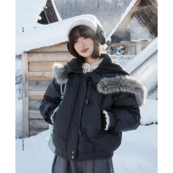 Le bemio white drawing workshop high count and high density imitation leather washed cotton detachable fur collar horn button down jacket chocolate brown xs