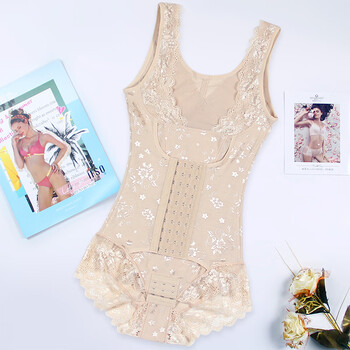 Mrs. yuan slim body shaping bodysuit summer thin one-piece shaping garment breasted belly controlling waist body shaping skin color breasted style l suitable for 110-125 jin