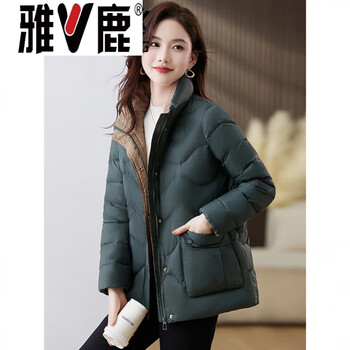 Yalu red lightweight down jacket women's short 2026 winter new high-end western style age-reducing mom stand-up collar warm jacket dark green 2xl (recommended 135-150 catties)