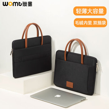 Womt laptop bag hand-held women's 13/14-inch briefcase good-looking suitable for apple lenovo huawei xiaomi huiya-black