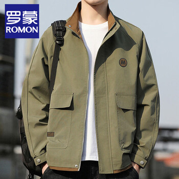 Romon high-end men's stand-collar jacket spring and autumn new casual large size short workwear sports windproof jacket military green regular style l 130-150 catties
