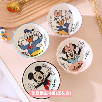 Disney's new rice bowl, especially good-looking bowl for home use, gift bowl, striped bowl, ceramic bowl, limited time special offer, mickey striped 4 bowls (without gift box) 2025 new style