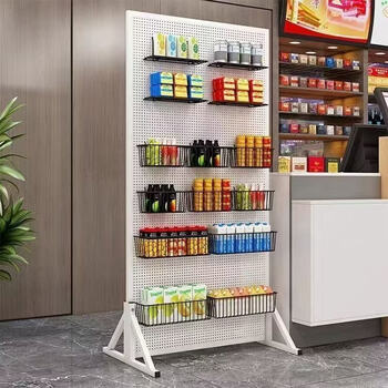 He jiagong hole board shelf supermarket general display stand vertical floor-standing mobile phone accessories jewelry display hardware tool hanging board white double-sided bracket 100 by 100 free hooks 20 pcs