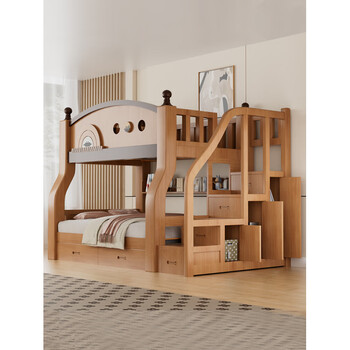 Dl fat donglai's same style children's all solid wood bunk bed solid wood bunk bed high and low bed multi-functional combination package installation 160 up and down 180+ mattresses on the ladder-default elegant original
