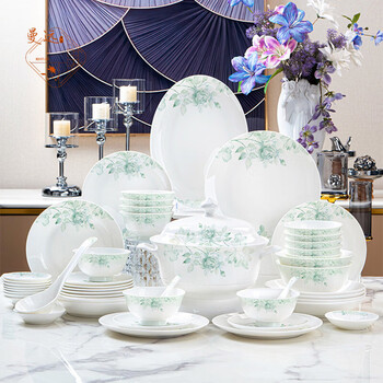 Manyuan 2026 new jingdezhen high-end light luxury ceramic tableware set simple bowls and dishes for home moving to a new home sally garden 6-person configuration 46-piece set