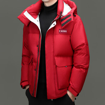 Ducky china red tide brand down jacket men's workwear animal year winter new warm thickened duck down jacket removable cap red m