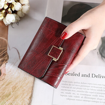 Domestic products, carefully selected small wallet ins for women, european and american retro fashion, three-fold color, simple multi-card slot wallet change, maroon
