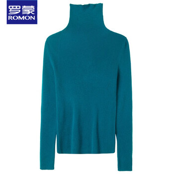 Romon turtleneck slim slim wool sweater spring new style western feminine style inner sweater women's bottoming shirt lyon blue l