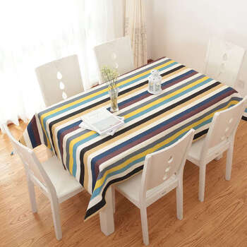 Fantasy style canvas striped tablecloth tablecloth table mat tablecloth coffee table cover blue and yellow rice strips 140x140cm