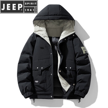 Jeep spirit winter new down jacket men's workwear multi-pocket outdoor mountaineering suit men's cold warmth new national standard hooded jacket black l