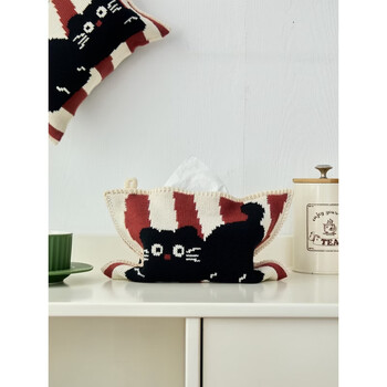Fantasy nordic simple striped tissue box living room bedroom fabric tissue storage box car hanging paper box tissue bag black apricot kitten