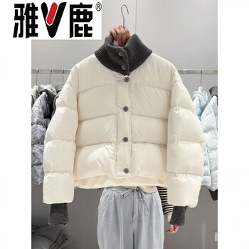 Yalu 2026 winter new style down jacket for women, short 90 velvet, korean knitted stand-up collar puff bread jacket for small people, trendy new jiujiang down jacket for women, off-white, high-end western style down jacket for small people