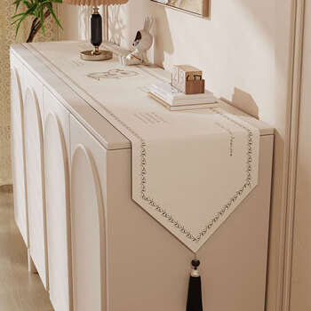 Yusenyi simple grade tablecloth table flag dining table tv cabinet long coffee table sideboard tea table end cotton and linen pad cloth zq moyan conghua 12 black tassels 30x120cm (applicable to tabletop length 7080cm)