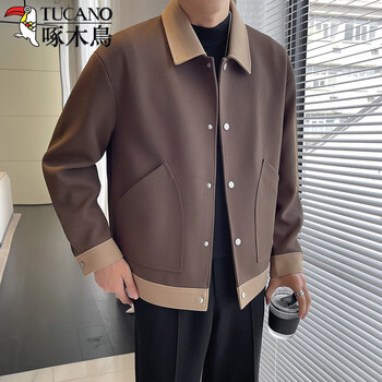 Woodpecker (tucano) spring and autumn plus size men's clothing fashionable casual high-level color blocking contrast color fashion light mature simple handsome jacket k505 coffee color m recommended 100-120 catties