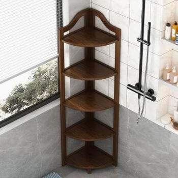 Fantasy corner shelf floor-standing tripod bedroom living room corner flower rack solid wood multi-layer bookshelf bathroom storage walnut color thickened five-layer corner shelf 130cm