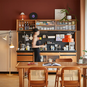 Nanchang sideboard solid wood slate sideboard japanese cherry wood coffee tea cabinet storage wine cabinet dining table integrated against the wall sideboard jingdong personalized customization