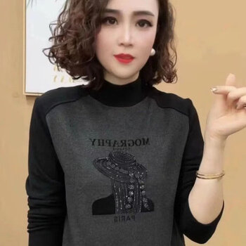 Fashionable contrasting color women's double-sided velvet bottoming shirt for women in autumn and winter fashion long-sleeved warm t-shirt top for women, versatile and slim, dark gray 6xl (150-160) catties