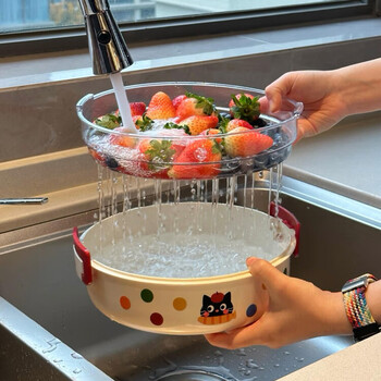 Hualeji kitchen cat drain basket fruit tray multifunctional living room tea house high-looking storage washed fruits and vegetables cream cat