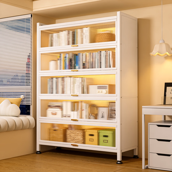 Tangji steel bookshelf bookcase dust-proof floor-standing multi-layer iron bookshelf with door storage rack storage locker five layers long 80