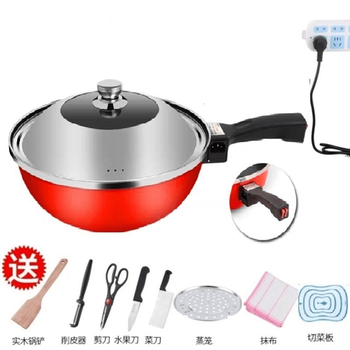Tuojin imported high-quality electric cooking wok from germany, multifunctional all-in-one non-stick electric wok, household all-in-one plug-in electric wok, stainless steel lid, red machine + luxury package, 1 inch
