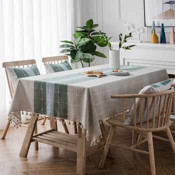 Pupan tablecloth is light luxury and high-end, simple and modern fabric tablecloth, nordic rectangular living room coffee table, imitation cotton and linen tablecloth, blue, green and gray grid, 130x180cm (suitable for 130140 long dining table)