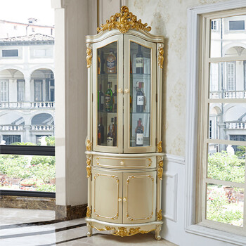 Elidice european-style triangular wine cabinet double-door solid wood carved restaurant wall-mounted glass display cabinet right-angle corner cabinet hand-held storage triangular wine cabinet double door