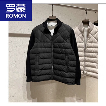 Romon autumn and winter stand collar knitted splicing down jacket men's lightweight 2025 new zipper thickened warm short jacket classic black s