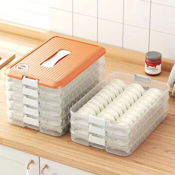 Qili xiaochu dumpling box household frozen dumpling storage box transparent multi-layer wonton food grade crisper food storage cream coffee five layers // 10.7l + food grade pp material