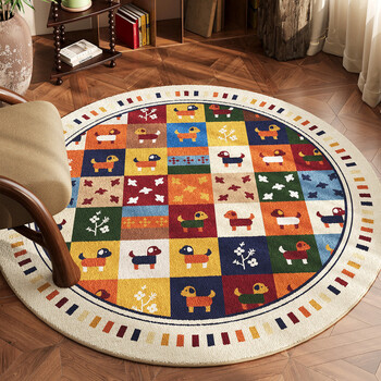 Fantasy american round carpet, living room, high-end floor mat, bedroom bedside rug, children's room, study, swivel chair, rocking chair, chair mat, round houndstooth dog, diameter 180cm, suitable for multiple scenes
