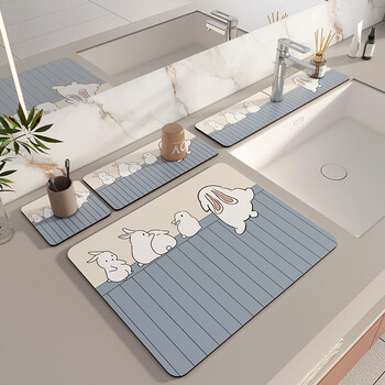 Fantasy washbasin absorbent pad diatom mud bathroom washstand pad kitchen quick-drying faucet edge drain mat little rabbit tuan tuan 10x60cm suitable for faucets with default opening 6.35cm