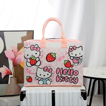 Ye yu felt storage cartoon travel bag large capacity outgoing storage bag luggage bag trolley case can be set pink kt cat height 30 width 40 side width 20