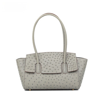 Babeluoni high-end autumn and winter ostrich leather soft women's bag multi-layer fashion high-end exquisite niche light luxury women's bag tote bag elephant gray 43*21*14