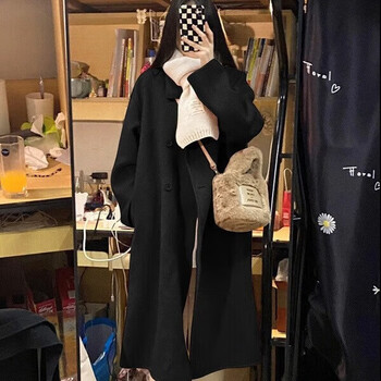 Miao yijia winter mid-length woolen coat women's coat black women's coat top autumn and winter new high-end coat high-end woolen coat black l (recommended 110-120 pounds)