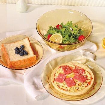 Tuojin amber diamond pattern high borosilicate heat-resistant glass dishes rice bowl soup bowl fruit plate dinner plate 43-piece set los angeles diamond pattern plate 23cm*2 66-piece set