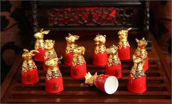 Shantou lincun 2026 creative metal ceramic white wine glass small wine glass gift box twelve zodiac wine glass wine divider spirit glass wine set chinese red 12 cup set