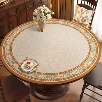 Yusenyi american round table tablecloth atmosphere table leather large round feel no-wash anti-dining table household oil cushion waterproof tablecloth coffee table orange flower ring diameter 70cm