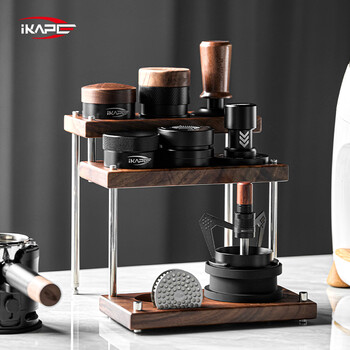 Ikape coffee solid wood storage rack italian coffee press powder dispenser base three-layer storage support rack walnut