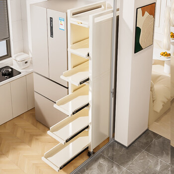 Benwang (bw) door behind narrow shelf refrigerator side gap storage rack pull-out ultra-narrow gap pull basket kitchen storage storage cabinet pull-out style five-layer white (width 20 depth 41 height 163) comes with foot pads + universal wheels