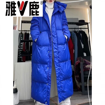 Yalu 90 white duck down jacket women's 2026 winter warm over-the-knee long candy color hooded thick european jacket black blue s (90)