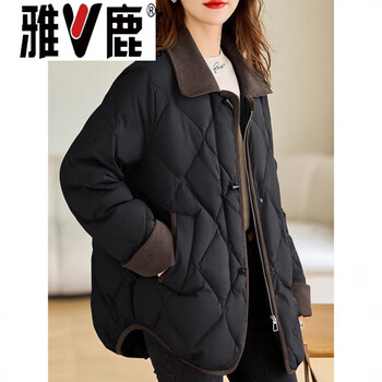 Yalu fashion lapel diamond light down jacket women 2026 new winter mid-length pumpkin color style jacket xl xl 12xl black