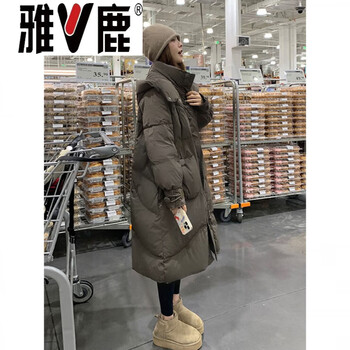 Yalu super nice long knee-length black down jacket for women in winter 2026 new style this year's popular white duck down jacket black gray (upgraded thickened version) m (within 120) pounds