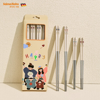 Salma kahn food-grade 304 stainless steel chopsticks household cartoon style high-end antibacterial and mildew-proof family meal-sharing non-slip chopsticks set 4 pairs for adults food-grade 304 steel