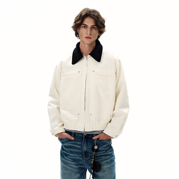 Derejerine american retro barn style lapel work jacket for men and women design boxy simple lapel casual jacket trendy brand white l