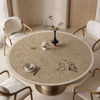 Yusenyi round table table mat tablecloth waterproof and oil-proof no-wash anti-scalding protective mat coffee table tablecloth round table mat dog friendly diameter 70cm