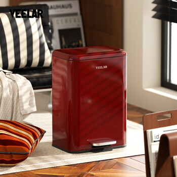 Veelar retro high-end trash can for home living room kitchen foot-operated with lid bathroom high-looking bauhaus new style 13l bordeaux red living room/bedroom