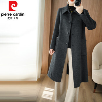Pierre cardin double-sided cashmere coat for women 2025 autumn and winter new middle-aged mother wool mid-length red woolen coat charcoal gray s