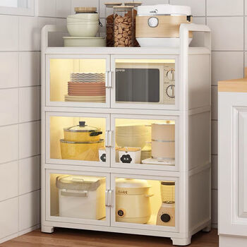Yonghuan aluminum alloy storage cabinet fully enclosed storage kitchen cabinet door storage cabinet home rental house kitchen cabinet second floor 50x33x65 cm aluminum alloy white transparent door